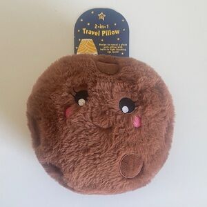 Plush Brown Chocolate Chip Cookie 2-in-1 Kids Travel Neck Pillow with Eye Mask